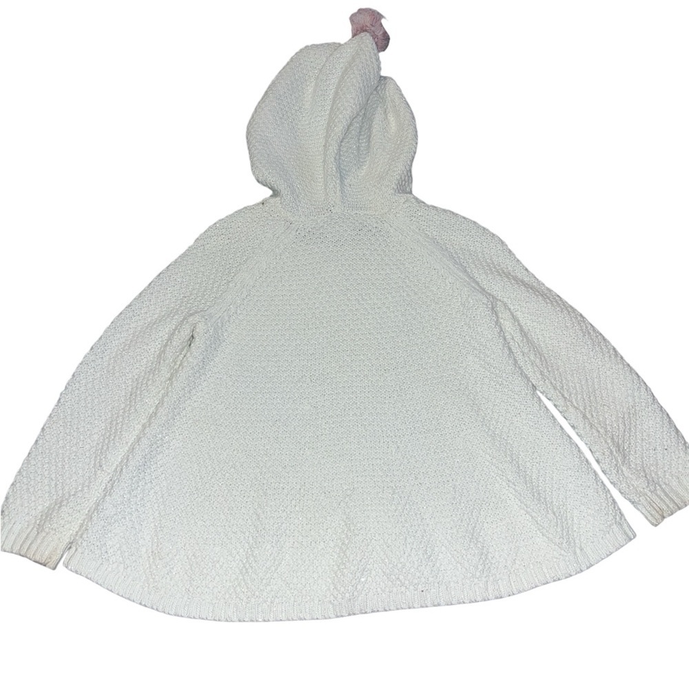 Charming White Hooded Kids Sweater with Pink Accents - Picture 3 of 7
